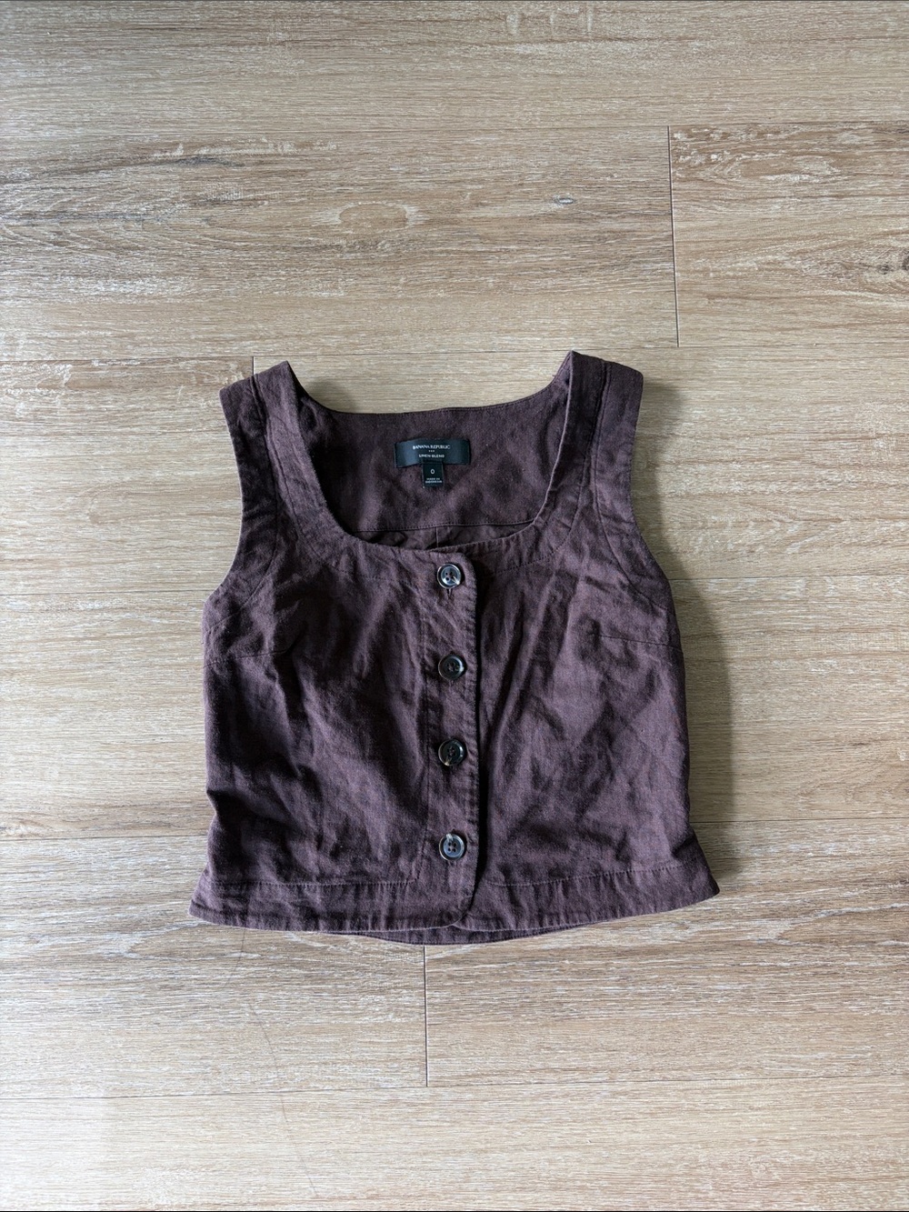 Banana Republic Brown Linen-Blend Button Front Crop Top
